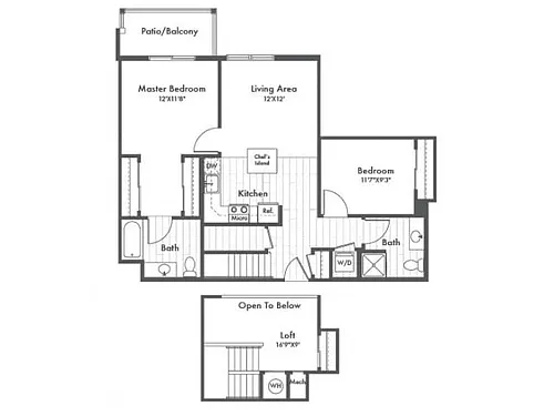 Floor plan B3L Two Bedroom with Loft