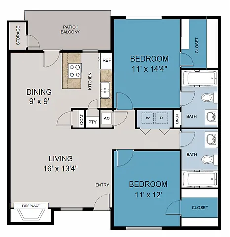 Floor plan 2 Bedroom 2 Bathroom
