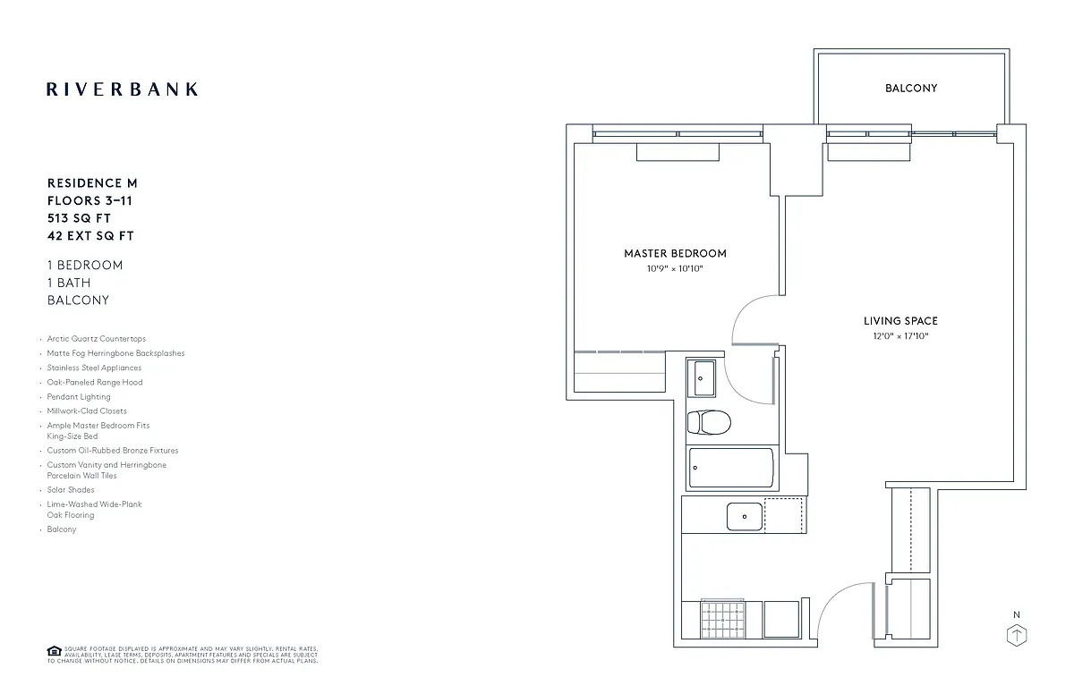 Floor plan M Line Floors 3-11 (1 Bed)