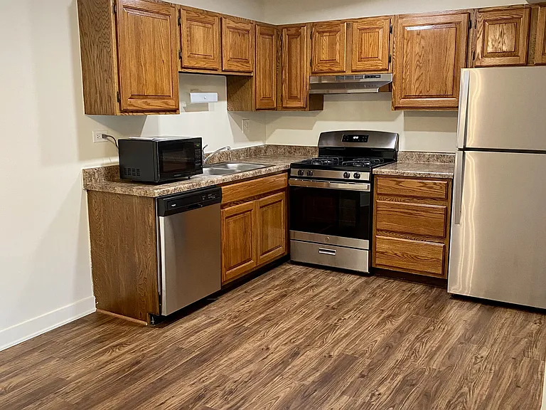 Kitchen with Stainless Steel Appliances - Vinyl Wood Flooring Unit