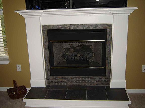 Slate tile gas fireplace