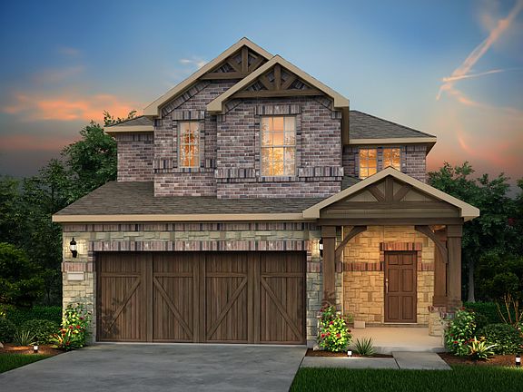 The Harrison, a two-story home with 2-car garage, shown with Home Exterior T
