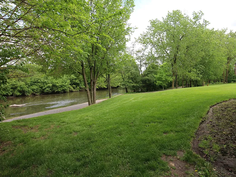 View just outside the building, DuPage River.