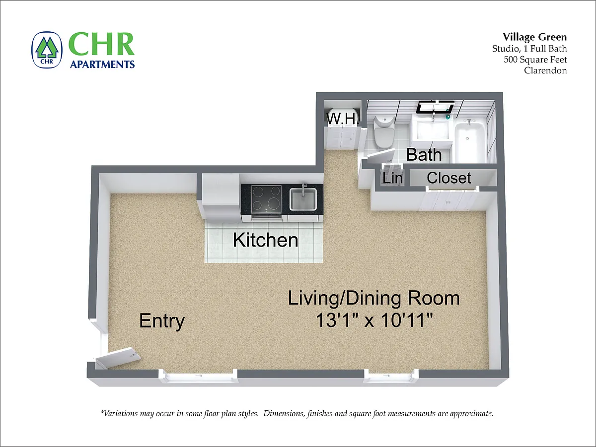 Floor plan Studios/1 Bath
