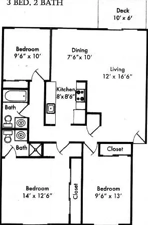 Three Bedroom, Two Bath Floor Plan Three Bedroom, Two Bath Floor Plan
