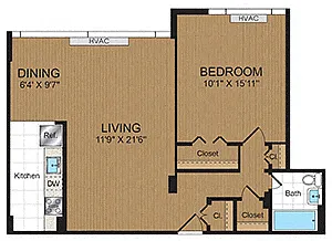 Floor plan One-Bedroom 1B1
