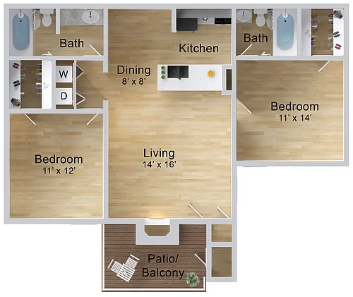 Floor plan 2 Bedroom, 2 Bath