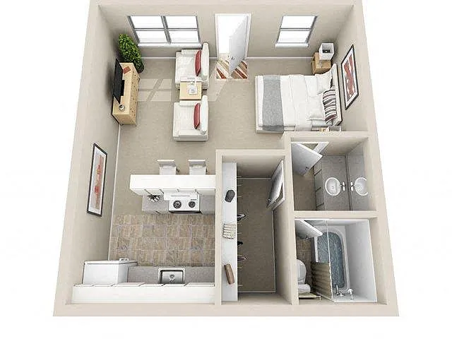 Floor plan Studio 1 Bath