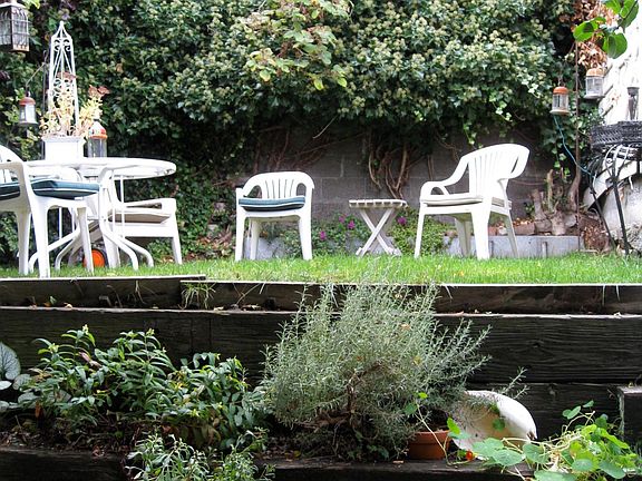 back yard with firepit