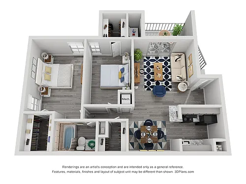 Floor plan 2x1B Renovated 875 sq ft