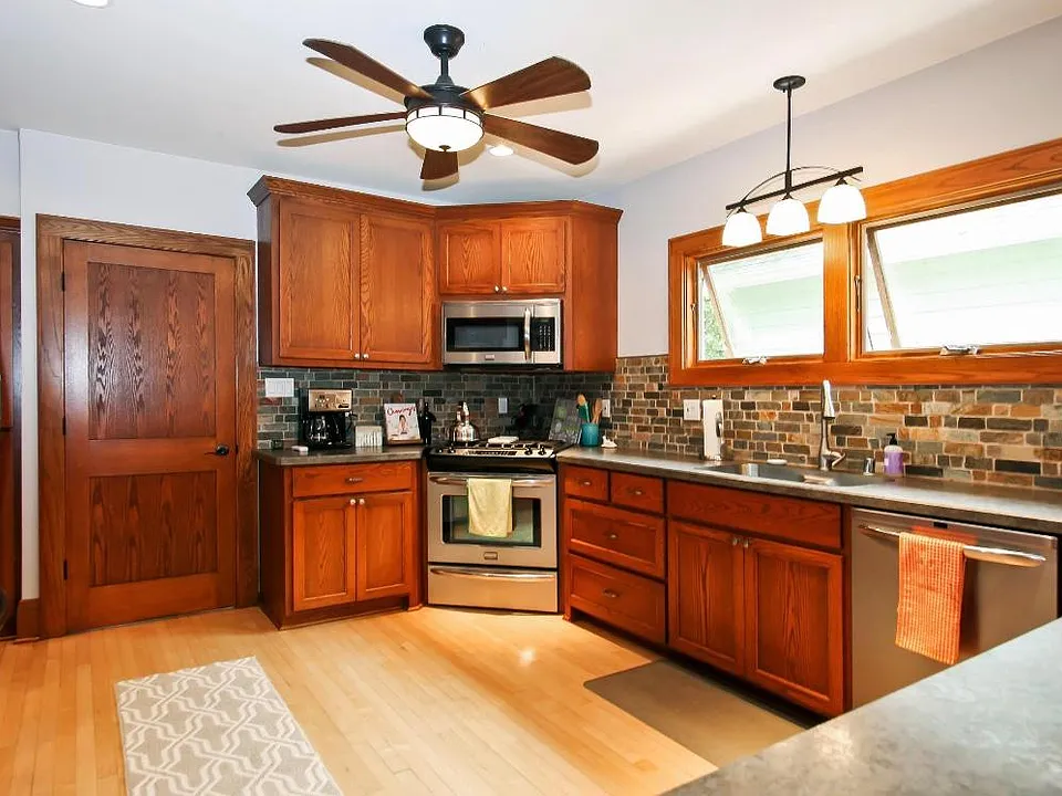 Open concept kitchen with gas stove