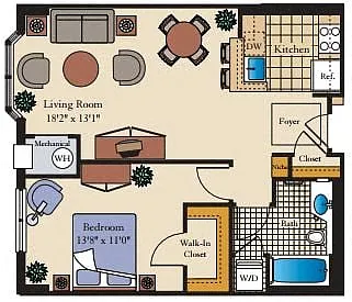Floor plan 1 Bed/1 Bath - AJ2