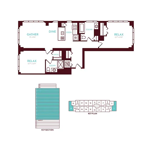 Floor plan 2 Bedroom 2 Bath A