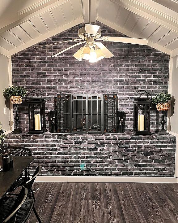 Fireplace in kitchen