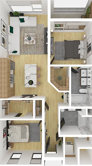 2 Bedroom 2 Bathroom A-F Floorplan Diagram