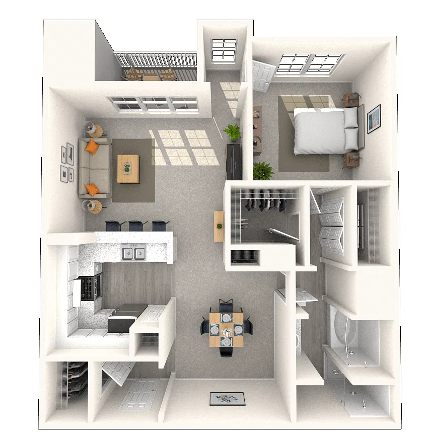 Floor plan Traditional 1x1 882-899 SF
