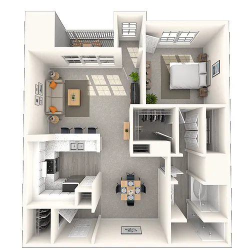 Floor plan Traditional 1x1 882-899 SF