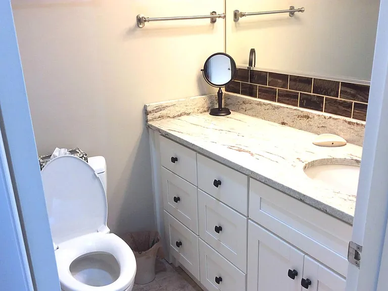 Typical Bathroom with glass walled shower.