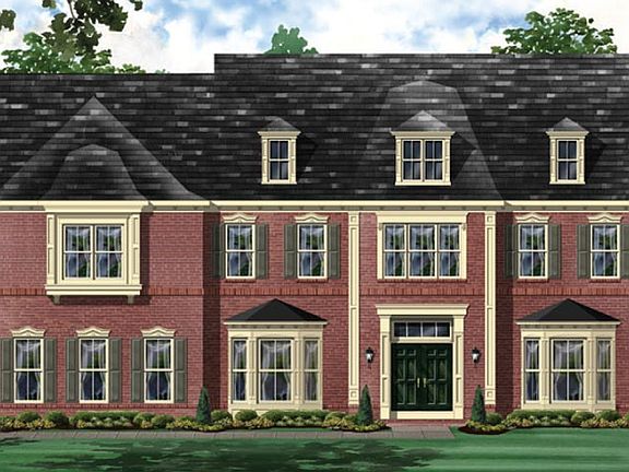 Elev. 5wopt. Brick FrontStoop, Bow Bays, Sideload Garage, FamilyLiving Room Masonry FPs