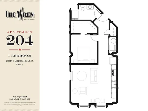 Floor plan WREN-204-1BED-H