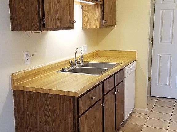 Kitchen sink and dishwasher.