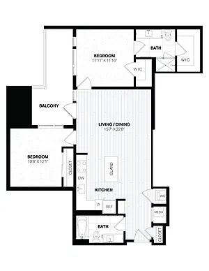 Floor plan 2 Bed/2 Bath-E3