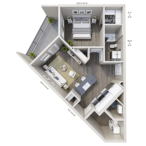 Floor plan 1B - One bedroom One Bathroom - 45