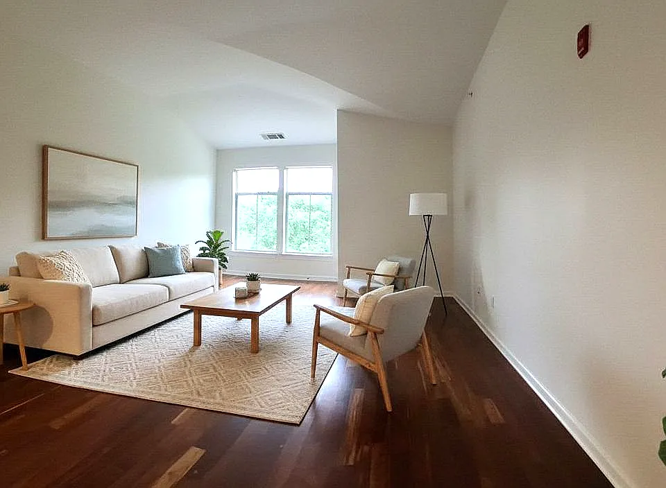 Spacious Great Room with Vaulted Ceilings and Caribbean Rosewood Flooring (Virtually Staged)