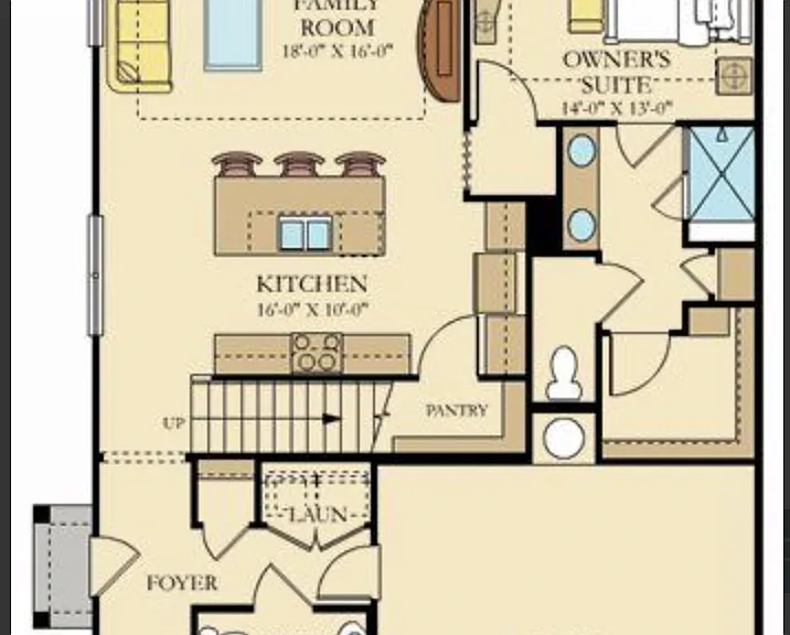 First Floor with a master bed, master bath, half bath, dining and living room.