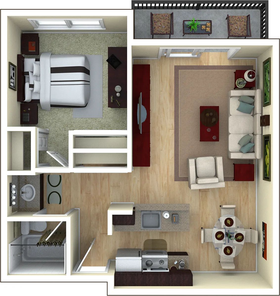 Floor plan 1 Bed 1 Bath Small