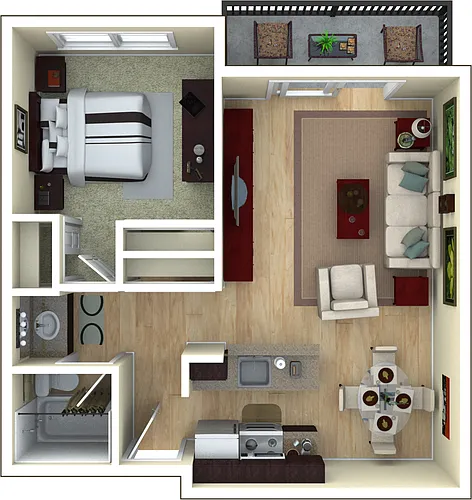 Floor plan 1 Bed 1 Bath Small
