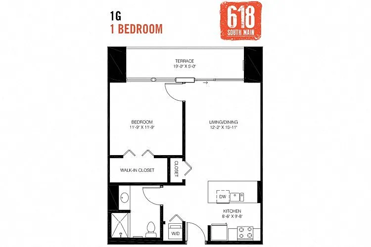 Floor plan 1 Bedroom 1 Bath 700 sq. ft.