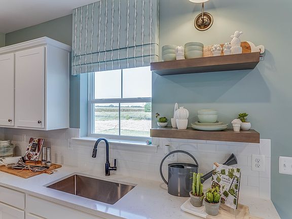 Kitchen with farmhouse shelves