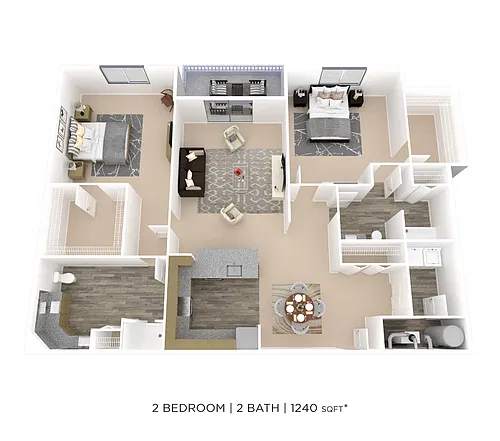 Floor plan Two Bedroom 2 Bath- 1,240 sqft