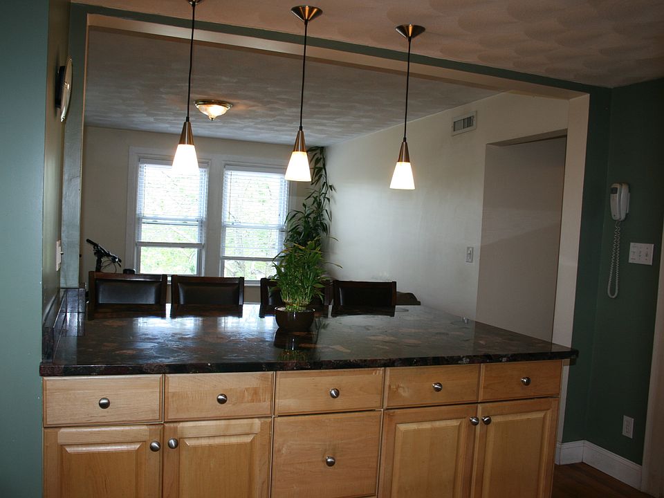Kitchen counter over looking the living room