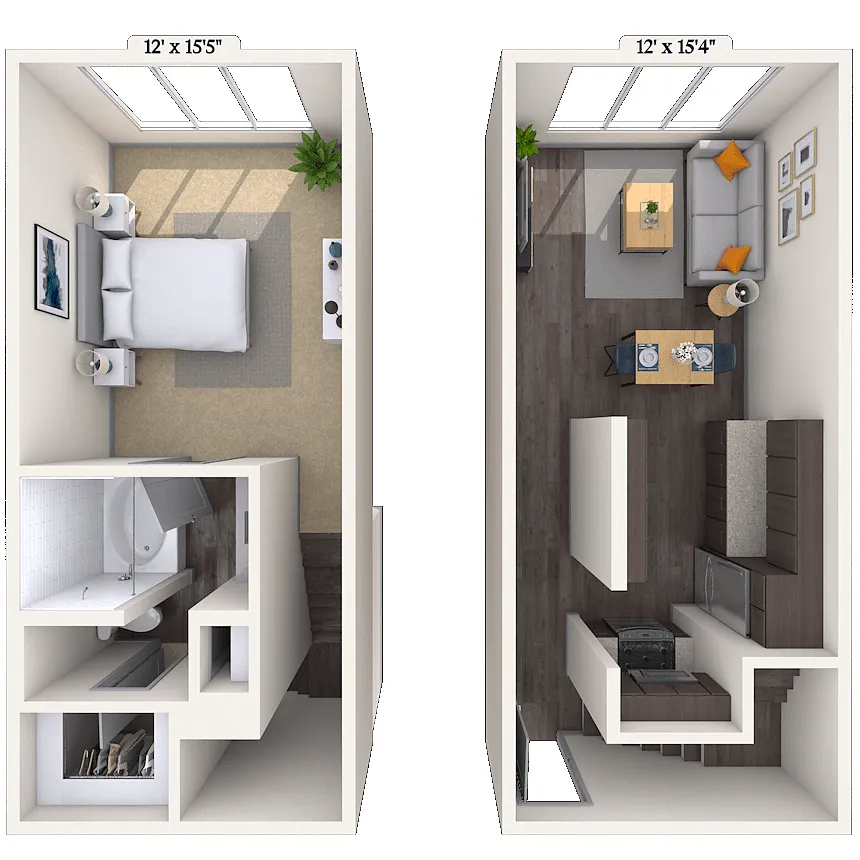 Floor plan Dual Level 0x1 678 SF