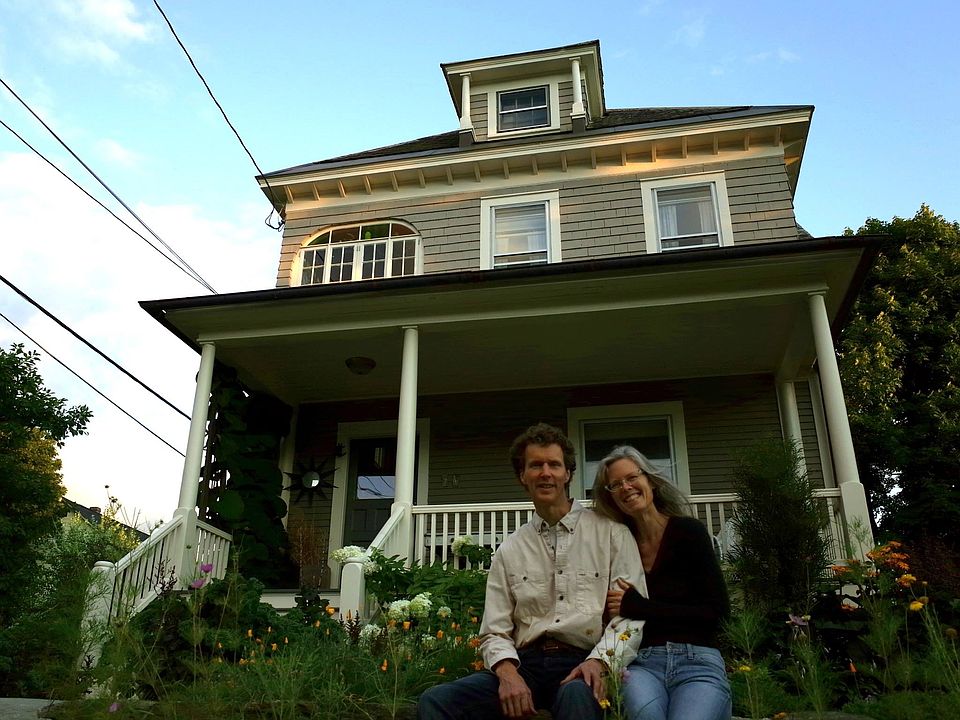 Us on front garden wall