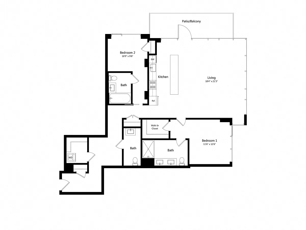 Floor plan 2 Bedroom - 2.5 Bath | B16