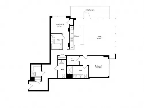 Floor plan 2 Bedroom - 2.5 Bath | B16