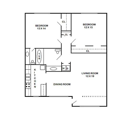 Floor plan 2 Bed, 1.5 Bath A (80% Income Restricted)