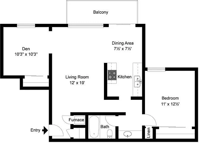Floor plan 1 Bedroom 1 Bath Den