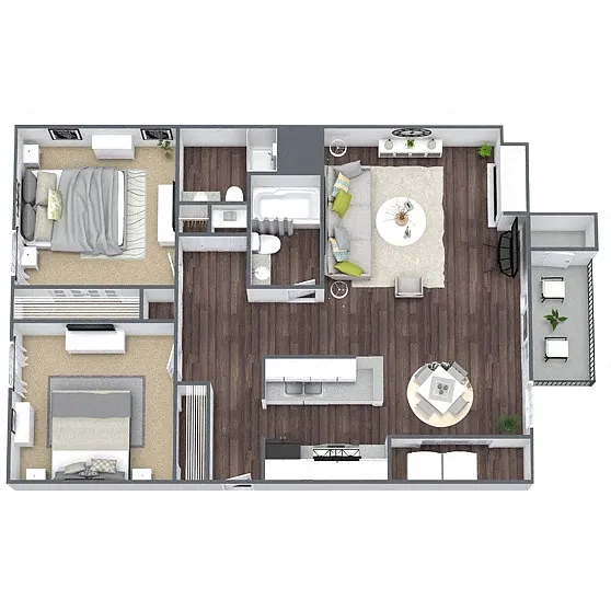 Floor plan B2: 2 Bed 2 Bath