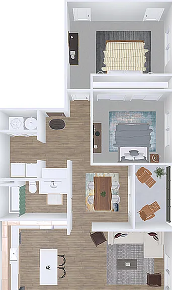 2x2 Corner West Views 2D Floorplan