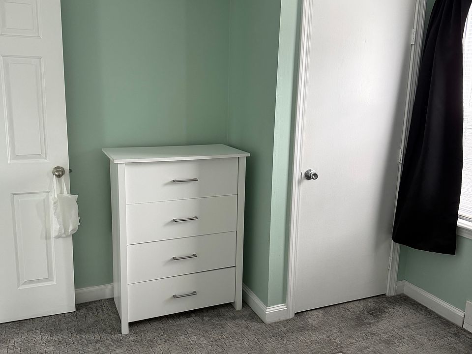 full-size bed closet and one bureau