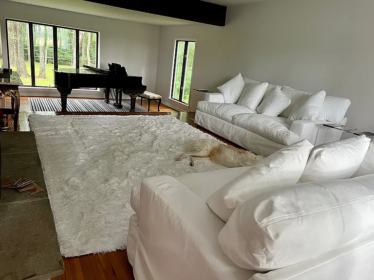 Long shot of furnished sunken living room