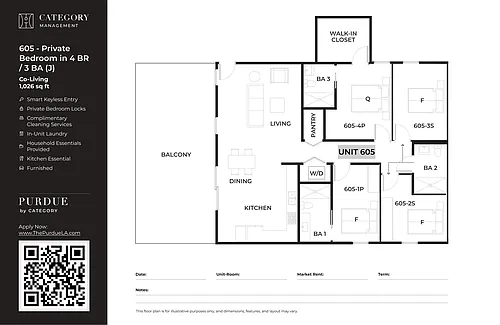 Floor plan 605 - Private Bedroom in 4BR / 3BA (J)