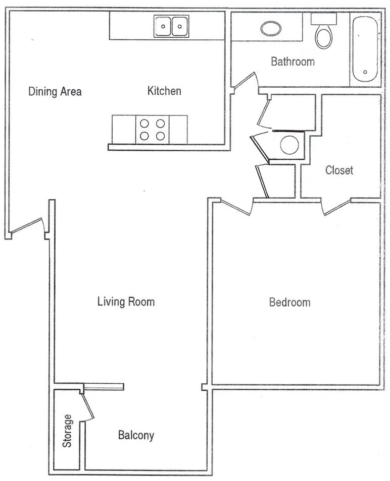 Floor plan 1 Bed 1 Bath-Downstairs