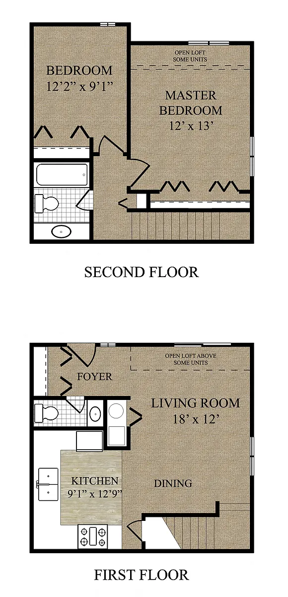 Floor plan 2 Bed Townhouse 1 and 1.5 bath