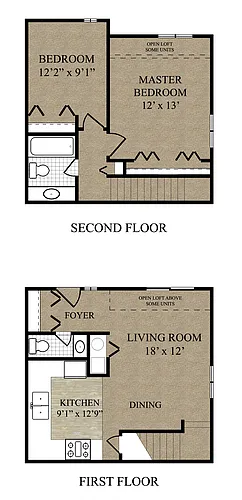 Floor plan 2 Bed Townhouse 1 and 1.5 bath