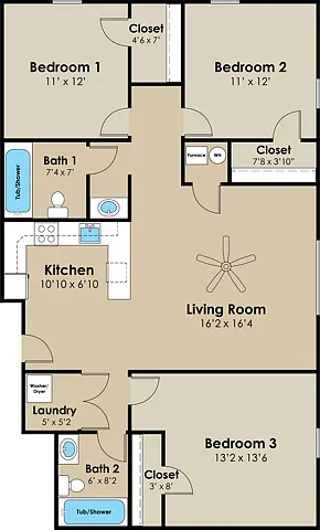 Flats - 3BR 2BA Flats - 3BR 2BA